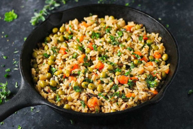 Rice with Vegetables in a Skillet