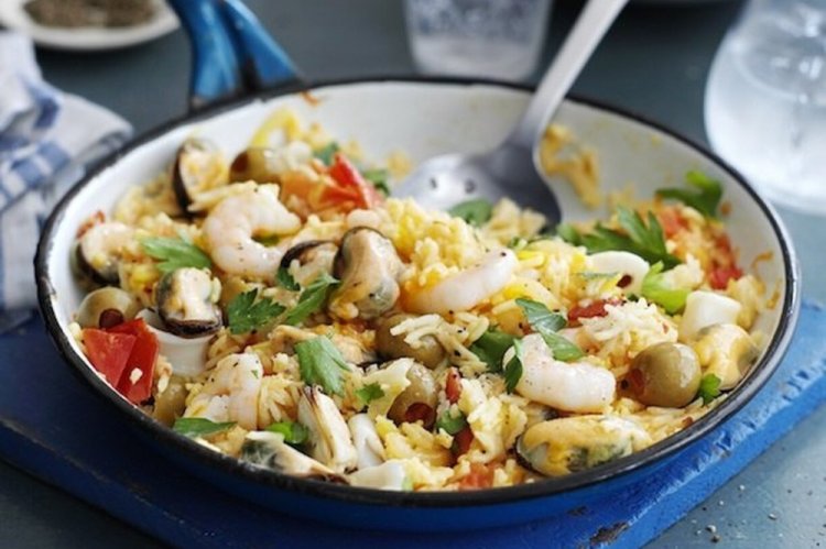 Rice with Seafood in a Skillet