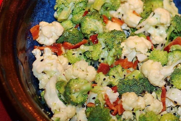 Broccoli and Cauliflower Salad with Bell Pepper and Corn