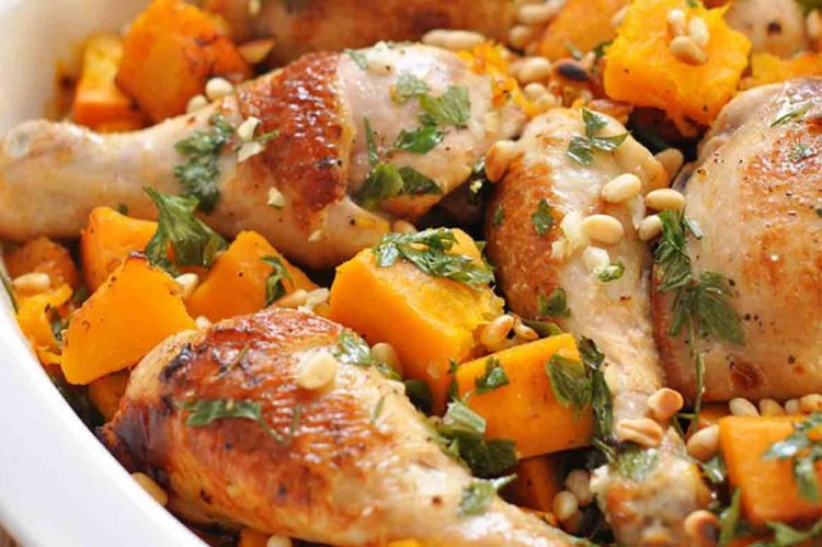 Muslos de pollo con calabaza al horno