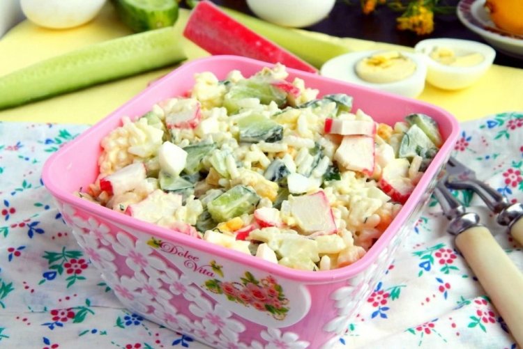 Healthy Rice and Crab Stick Salad