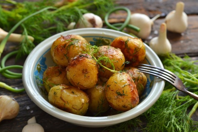 New Jacket Potatoes in a Frying Pan