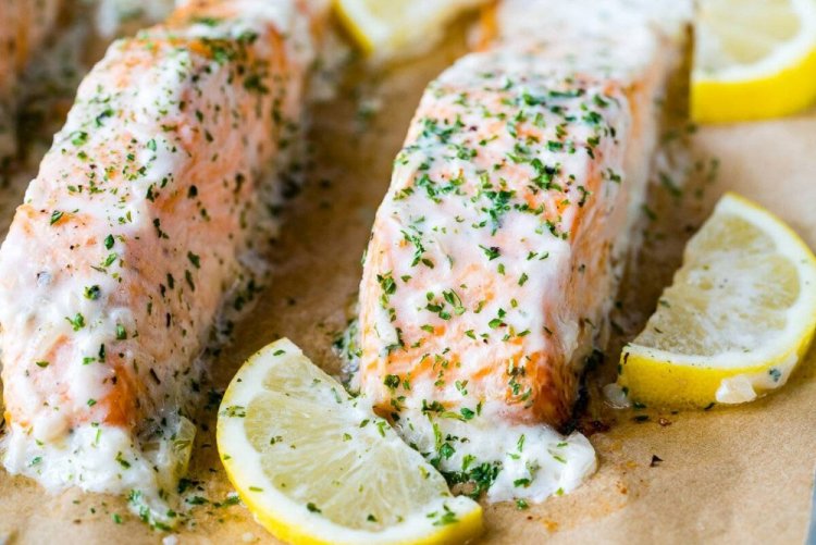 Pink Salmon Steaks in Cream Sauce in the Oven