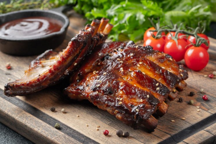 Beef Ribs in Honey-Mustard Sauce on the Grill