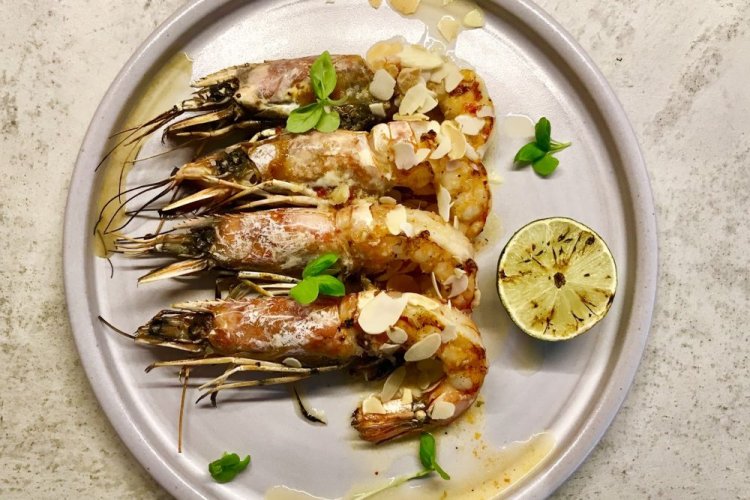 Grilled Langoustines Marinated in Cream with Garlic and Lime
