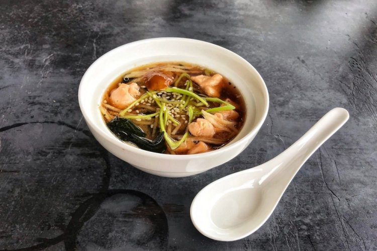 Miso Soup with Udon and Seafood