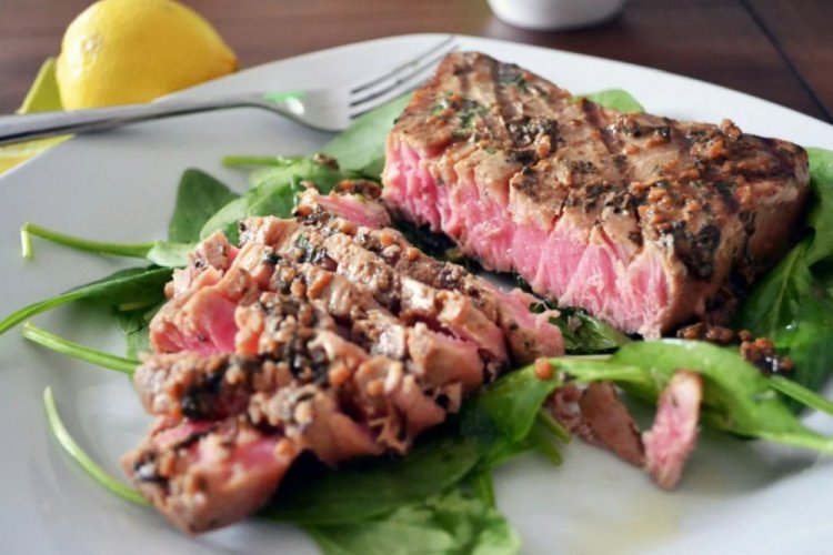Grilled Tuna Fillet with Lemon Juice and Dijon Mustard