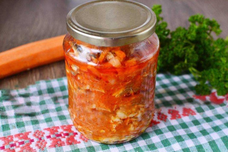Sprat Salad in Tomato Juice for Winter