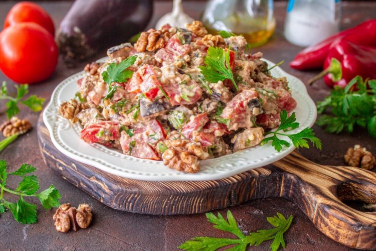 Fried Eggplant and Walnut Salad