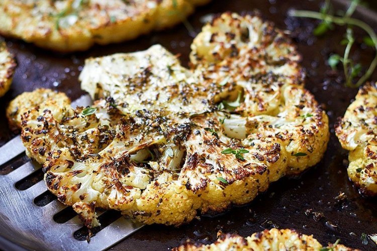 Cauliflower Steaks in Spicy Marinade