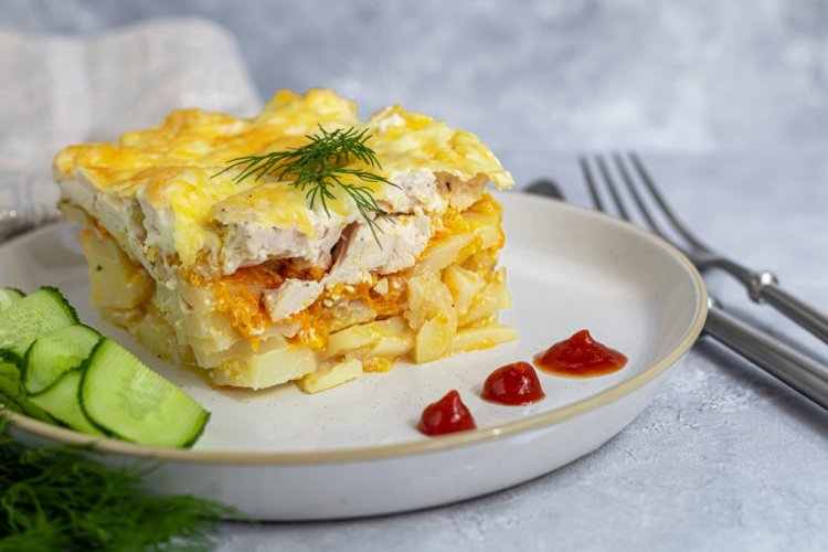 Pastel de patata con pollo, cebolla y zanahoria