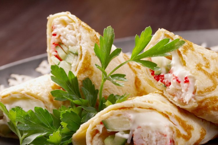 Pancake Rolls with Crab Sticks