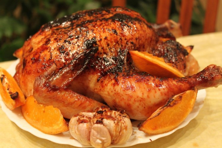 Pollo con naranjas en salsa de miel y soja