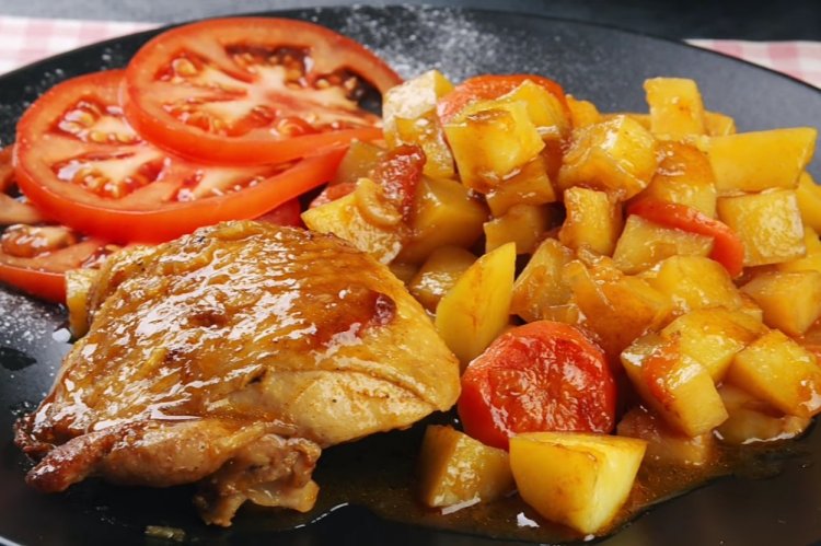 Pollo con patatas en salsa de miel y soja