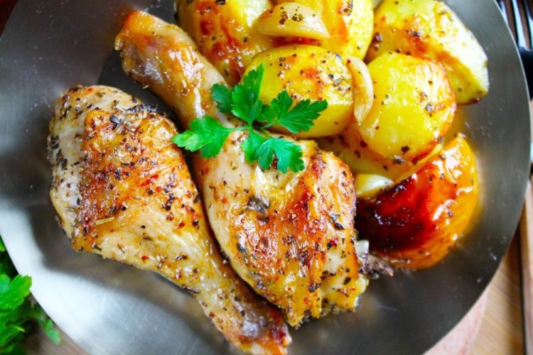Pollo con verduras en salsa de miel y mostaza