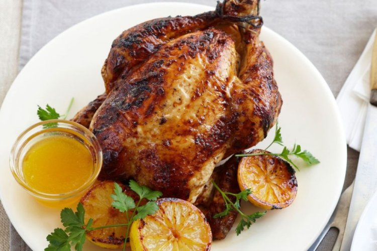 Pollo entero en salsa de miel y mostaza