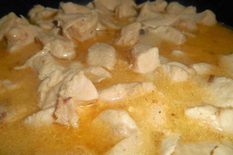 Gulash de pollo con salsa de vino blanco