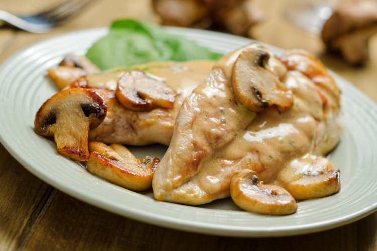 Chicken Fillet with Mushrooms in Sour Cream and Soy Sauce in the Oven