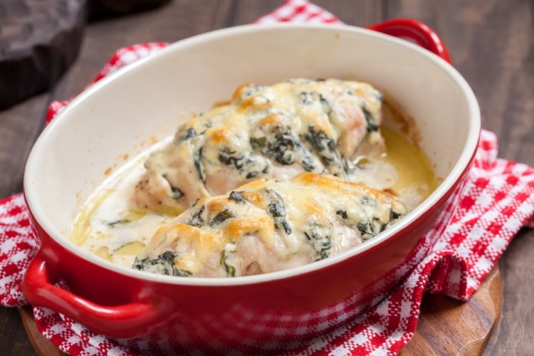 Chicken Fillet with Mushrooms and Spinach in the Oven