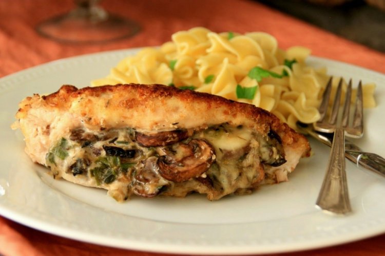 Stuffed Chicken Fillet with Mushrooms in Foil