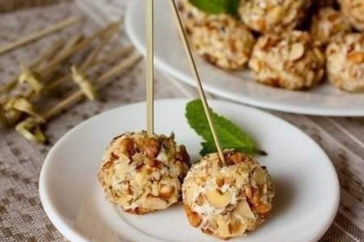 Cheese Balls with Nuts on Skewers