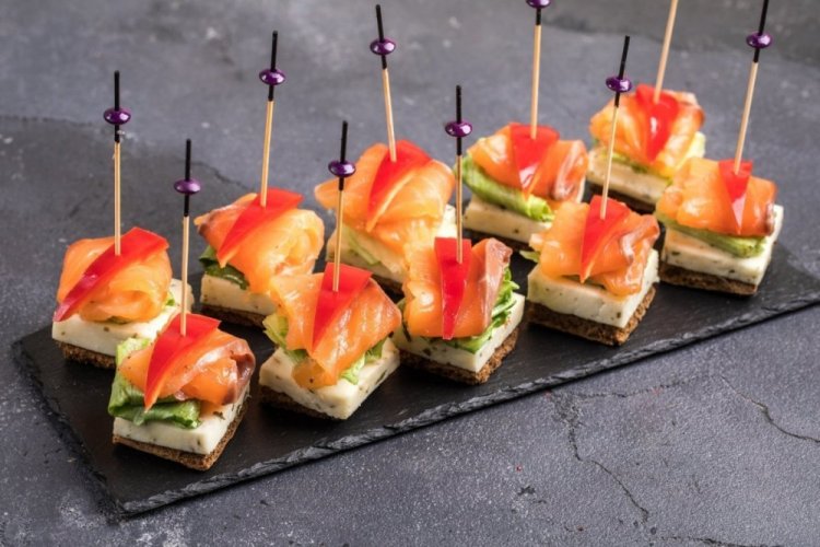 Pink Salmon and Bell Pepper Appetizer on Skewers