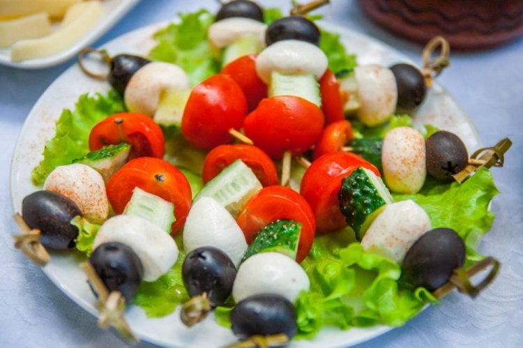 Vegetables with Feta Cheese on Skewers