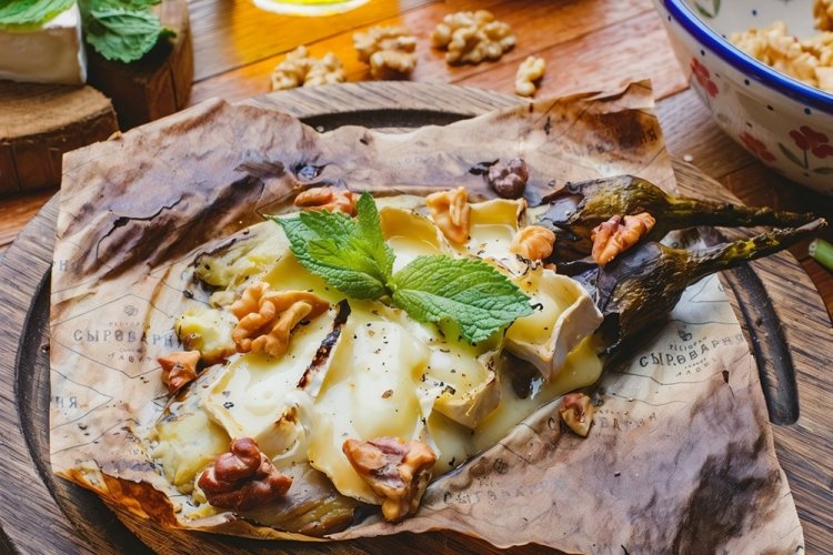 Baked Eggplant with Camembert and Walnuts