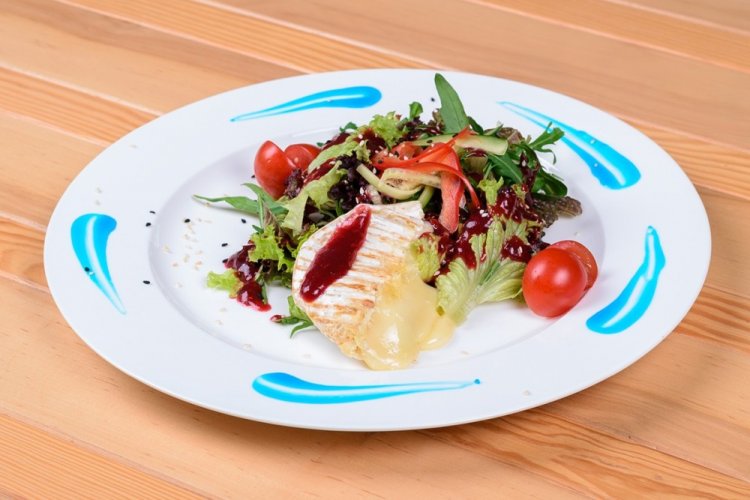 Salad with Fried Camembert and Cherry Tomatoes