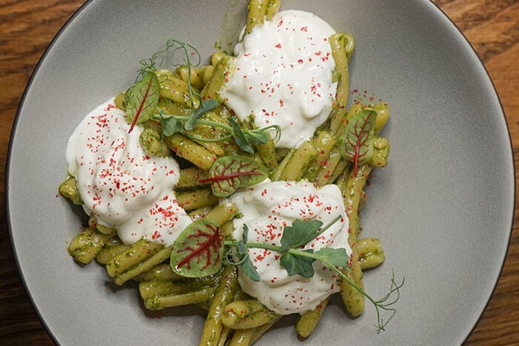 Pasta with Pesto Sauce and Stracciatella