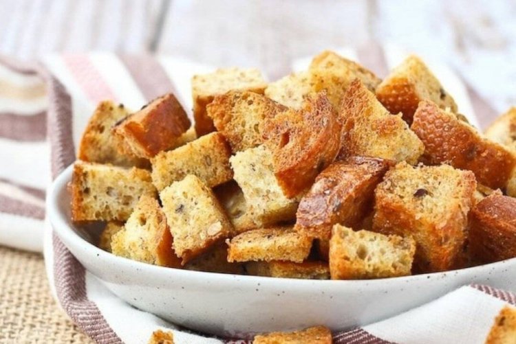 Spicy Croutons with Ginger and Wasabi in the Oven
