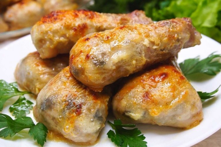 Chicken Necks Stuffed with Mushrooms and Potatoes