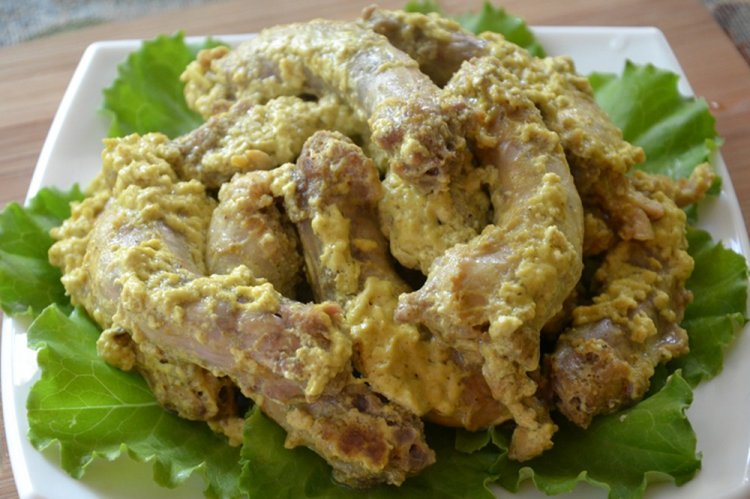 Chicken Necks Stewed with Mushrooms in Sour Cream