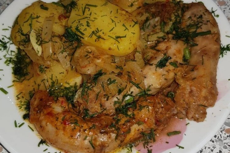 Chicken Necks with Potatoes and Pumpkin in a Multicooker
