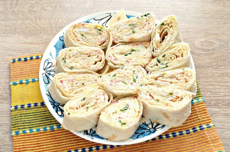 Lavash Roll with Crab Sticks and Cream Cheese