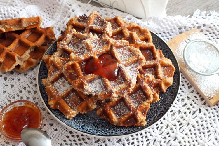 Cottage Cheese Waffles with Buckwheat Flour in a Waffle Maker