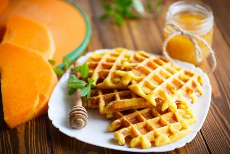 Cottage Cheese Waffles with Pumpkin in a Waffle Maker