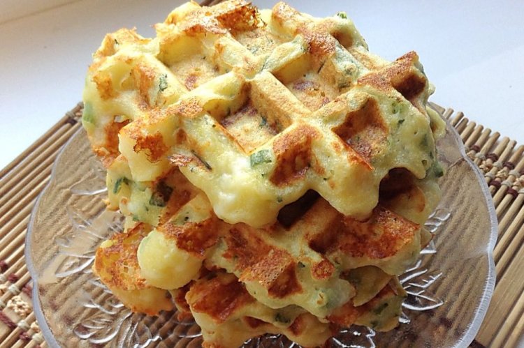 Cottage Cheese Waffles with Cheese and Herbs in a Waffle Maker
