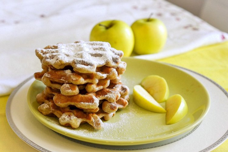 Cottage Cheese Waffles with Apple in a Waffle Maker