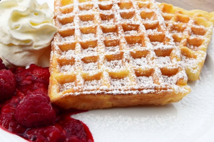 Cottage Cheese Waffles with Milk in a Waffle Maker