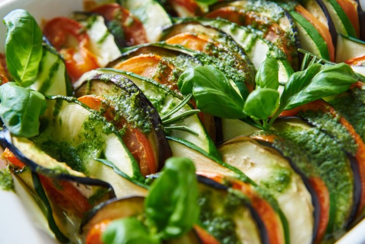 Ratatouille with Chicken and Pesto Sauce