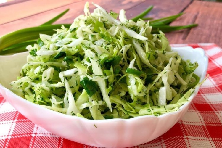 Young Cabbage Salad with Cucumbers and Green Onions