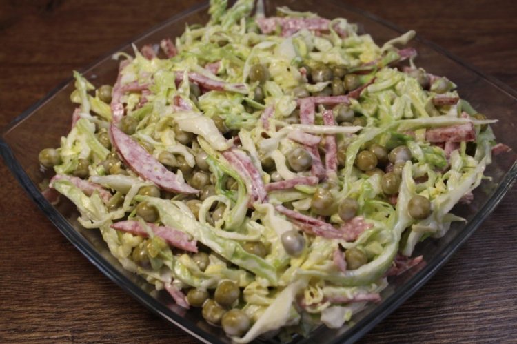 Young Cabbage Salad with Sausage