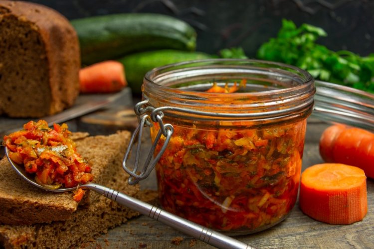 Zucchini Caviar with Chunks, Onion, and Carrot