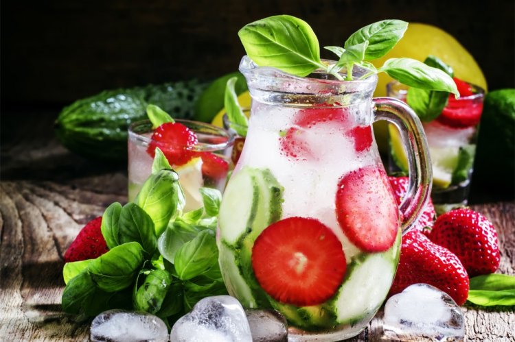 Basil, Strawberry, and Cucumber Lemonade