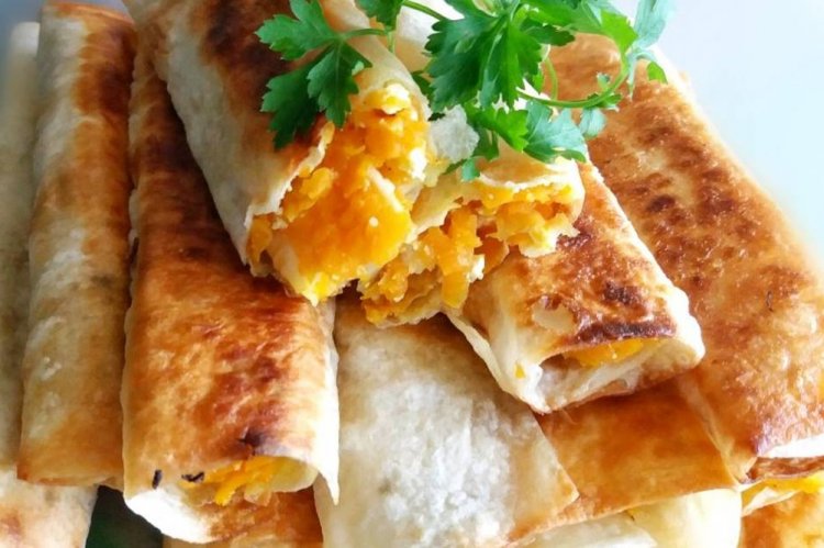 Lavash Tubes with Cottage Cheese and Pumpkin