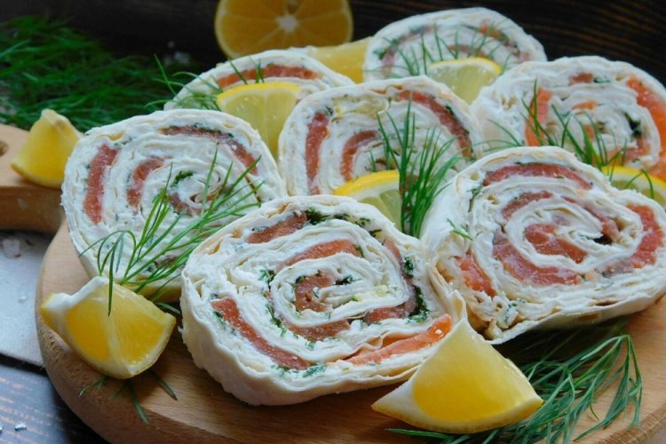 Lavash Roll with Cottage Cheese and Salmon