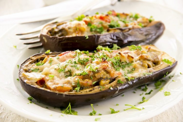 Eggplant Boats with Mushrooms and Nuts