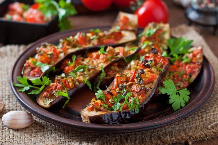 Eggplant Boats with Tofu and Soy Sauce