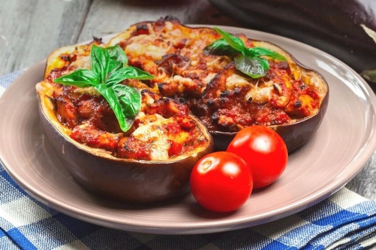 Eggplant Boats with Tomatoes and Basil